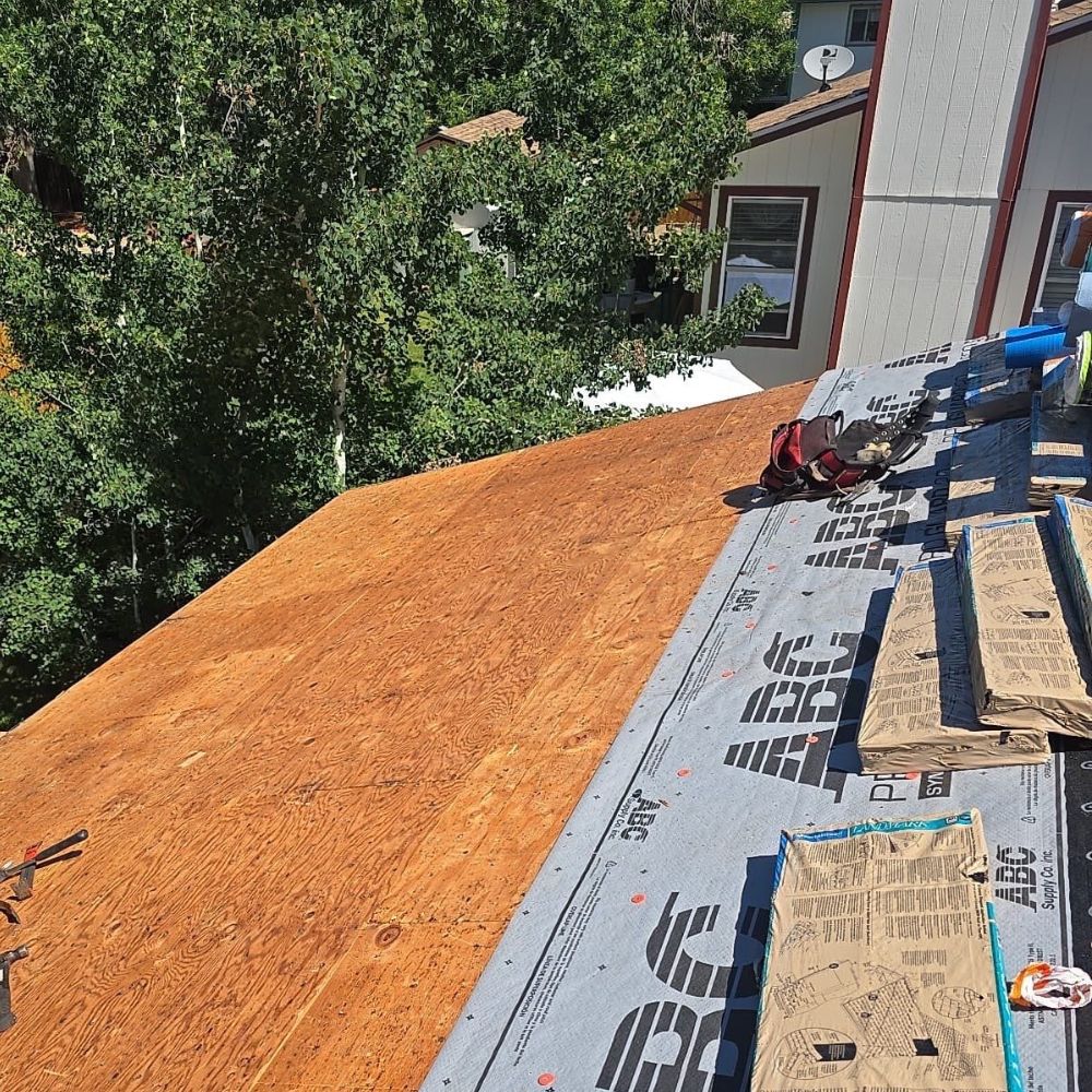 roof decking prepared for underlayment and shingle installation during roof replacement