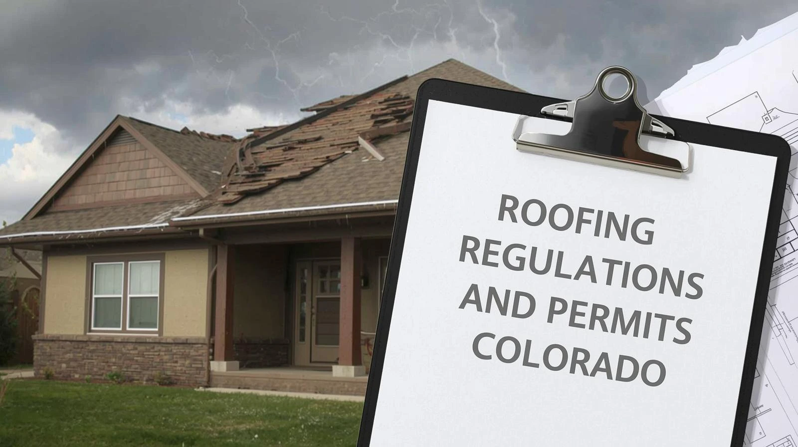 Colorado roofing permits paperwork by a house roof